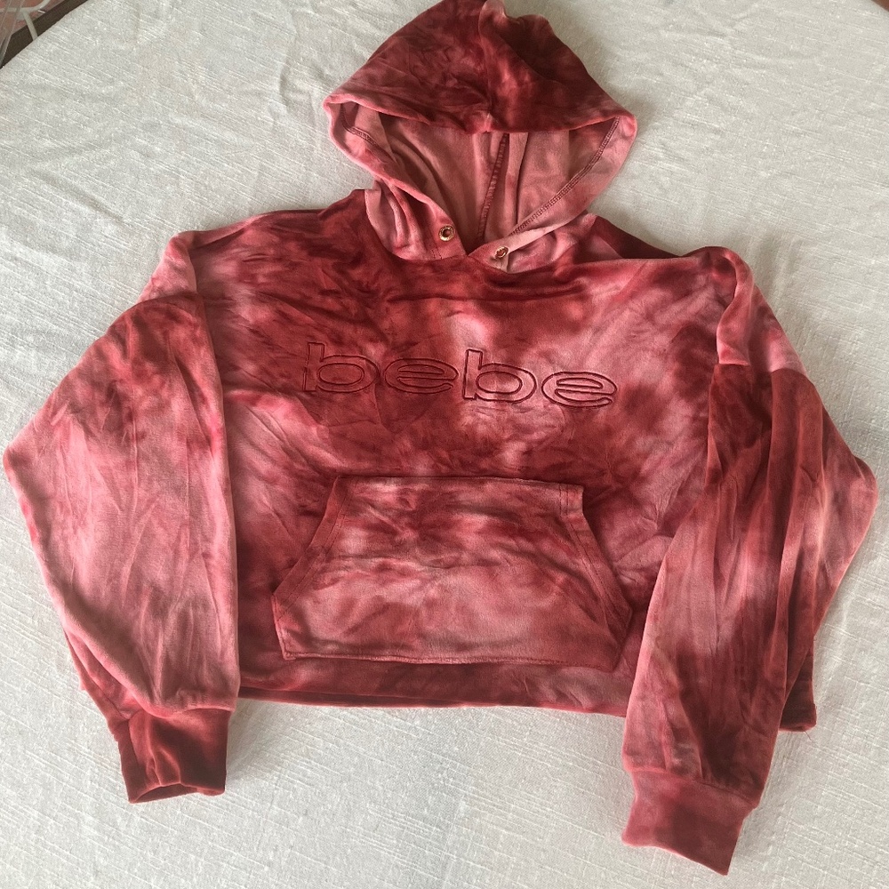 Bebe rose pullover hoodie with front pouch velvet feel size large